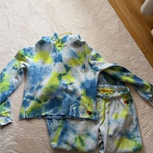 Tie-Dye Hoodie & Sweatpants Set - Blue, Lime, White